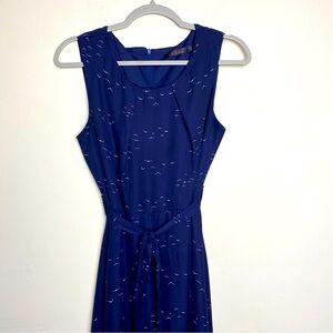 SALE. Tenki Navy Blue Bird Print Dress with Ribbon Belt Size 12